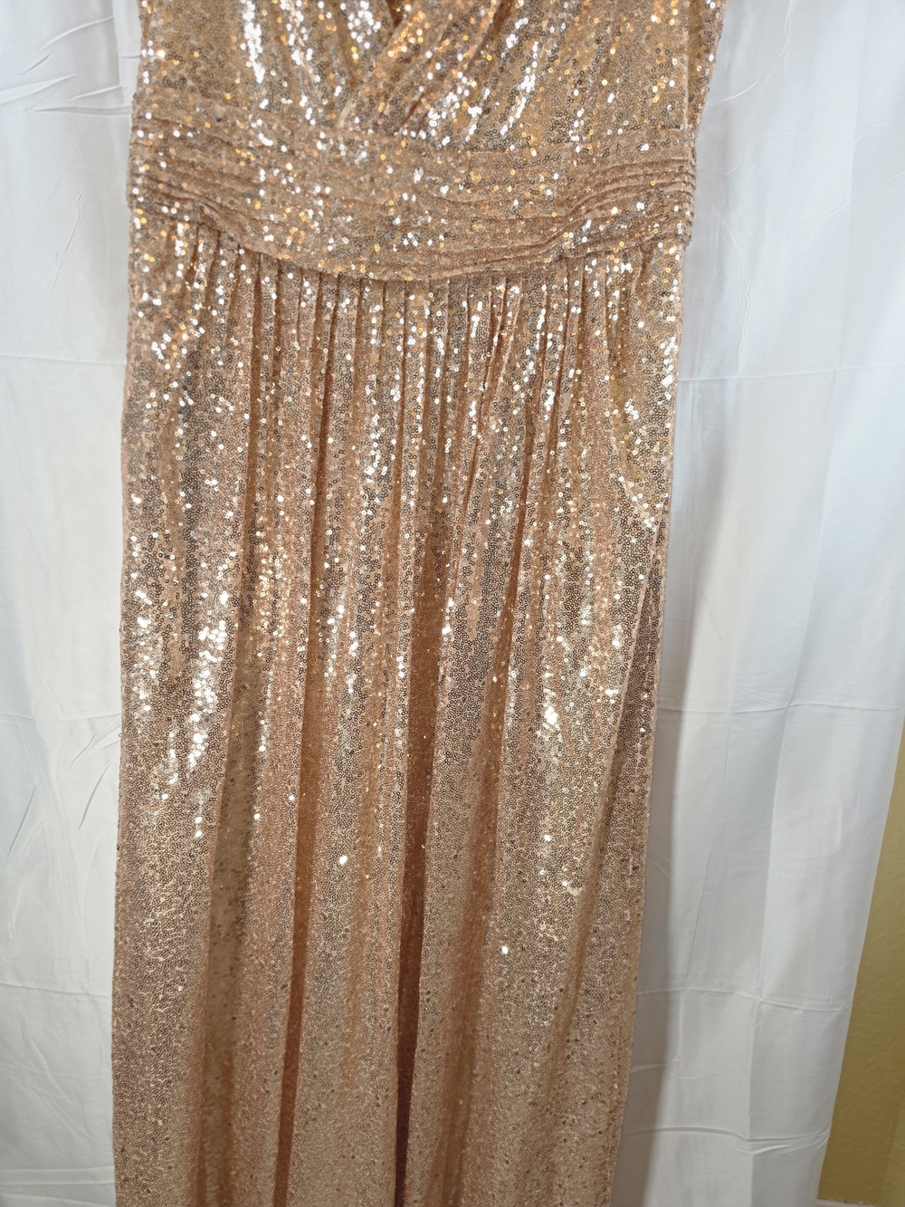 Size L Rose Gold Sequin Maxi Dress V-Neck Sleeveless Formal Gown - Picture 3 of 9